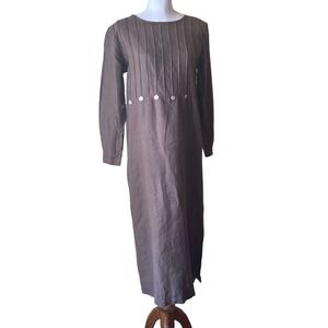 Susan Apple Vintage Brown 100% Linen Maxi Dress, small, minimalist, vintage